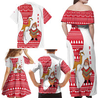 Peru Christmas Family Matching Off Shoulder Maxi Dress and Hawaiian Shirt with Santa Claus Vicuña Andean Poncho and Red Festive Pattern Design - Wonder Print Shop