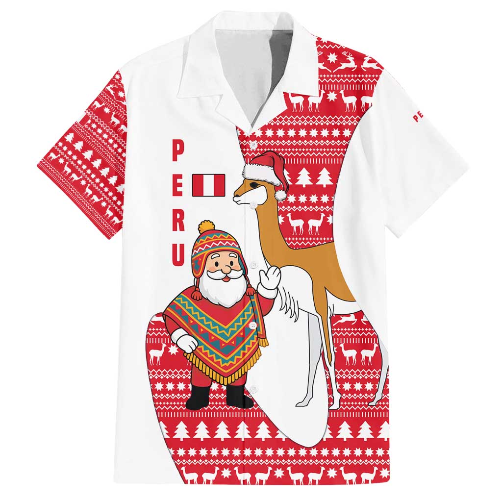 Peru Christmas Family Matching Off Shoulder Maxi Dress and Hawaiian Shirt with Santa Claus Vicuña Andean Poncho and Red Festive Pattern Design - Wonder Print Shop