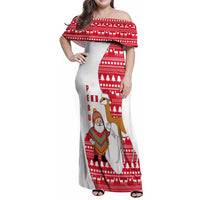 Peru Christmas Family Matching Off Shoulder Maxi Dress and Hawaiian Shirt with Santa Claus Vicuña Andean Poncho and Red Festive Pattern Design - Wonder Print Shop