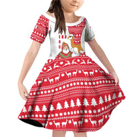 Peru Christmas Family Matching Off Shoulder Short Dress and Hawaiian Shirt with Santa Claus Vicuña Andean Poncho and Red Festive Pattern Design - Wonder Print Shop