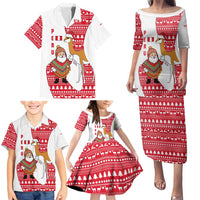 Peru Christmas Family Matching Puletasi and Hawaiian Shirt with Santa Claus Vicuña Andean Poncho and Red Festive Pattern Design - Wonder Print Shop