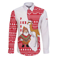 Peru Christmas Family Matching Puletasi and Hawaiian Shirt with Santa Claus Vicuña Andean Poncho and Red Festive Pattern Design - Wonder Print Shop