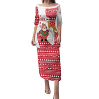 Peru Christmas Family Matching Puletasi and Hawaiian Shirt with Santa Claus Vicuña Andean Poncho and Red Festive Pattern Design - Wonder Print Shop