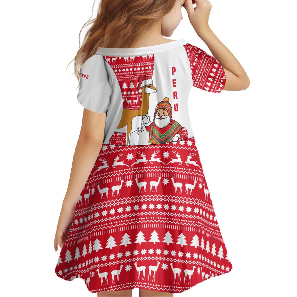 Peru Christmas Family Matching Short Sleeve Bodycon Dress and Hawaiian Shirt with Santa Claus Vicuña Andean Poncho and Red Festive Pattern Design - Wonder Print Shop