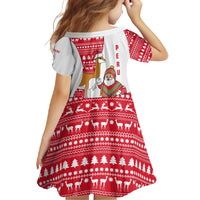 Peru Christmas Family Matching Short Sleeve Bodycon Dress and Hawaiian Shirt with Santa Claus Vicuña Andean Poncho and Red Festive Pattern Design - Wonder Print Shop