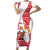 Peru Christmas Family Matching Short Sleeve Bodycon Dress and Hawaiian Shirt with Santa Claus Vicuña Andean Poncho and Red Festive Pattern Design - Wonder Print Shop