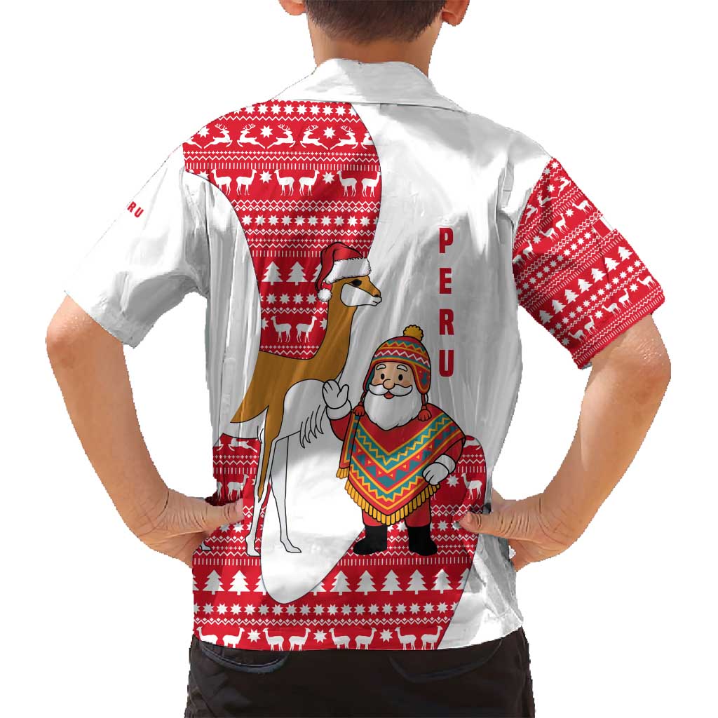 Peru Christmas Family Matching Summer Maxi Dress and Hawaiian Shirt with Santa Claus Vicuña Andean Poncho and Red Festive Pattern Design - Wonder Print Shop