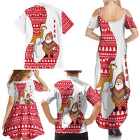 Peru Christmas Family Matching Summer Maxi Dress and Hawaiian Shirt with Santa Claus Vicuña Andean Poncho and Red Festive Pattern Design - Wonder Print Shop