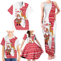 Peru Christmas Family Matching Tank Maxi Dress and Hawaiian Shirt with Santa Claus Vicuña Andean Poncho and Red Festive Pattern Design - Wonder Print Shop