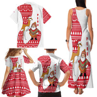 Peru Christmas Family Matching Tank Maxi Dress and Hawaiian Shirt with Santa Claus Vicuña Andean Poncho and Red Festive Pattern Design - Wonder Print Shop
