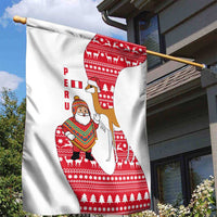 Peru Christmas Garden Flag with Santa Claus Vicuña Andean Poncho and Red Festive Pattern Design - Wonder Print Shop