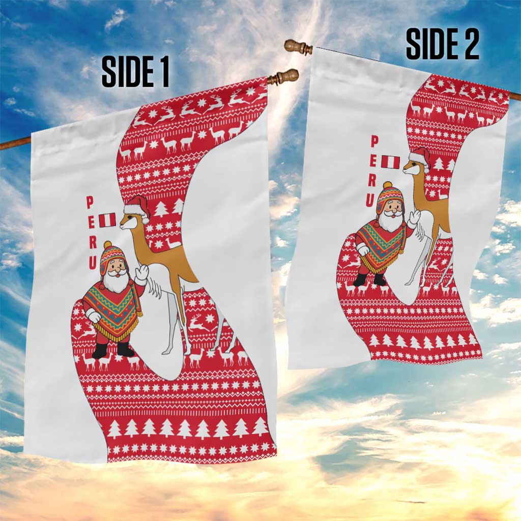 Peru Christmas Garden Flag with Santa Claus Vicuña Andean Poncho and Red Festive Pattern Design - Wonder Print Shop