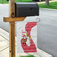 Peru Christmas Garden Flag with Santa Claus Vicuña Andean Poncho and Red Festive Pattern Design - Wonder Print Shop