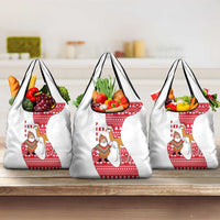 Peru Christmas Grocery Bag with Santa Claus Vicuña Andean Poncho and Red Festive Pattern Design - Wonder Print Shop