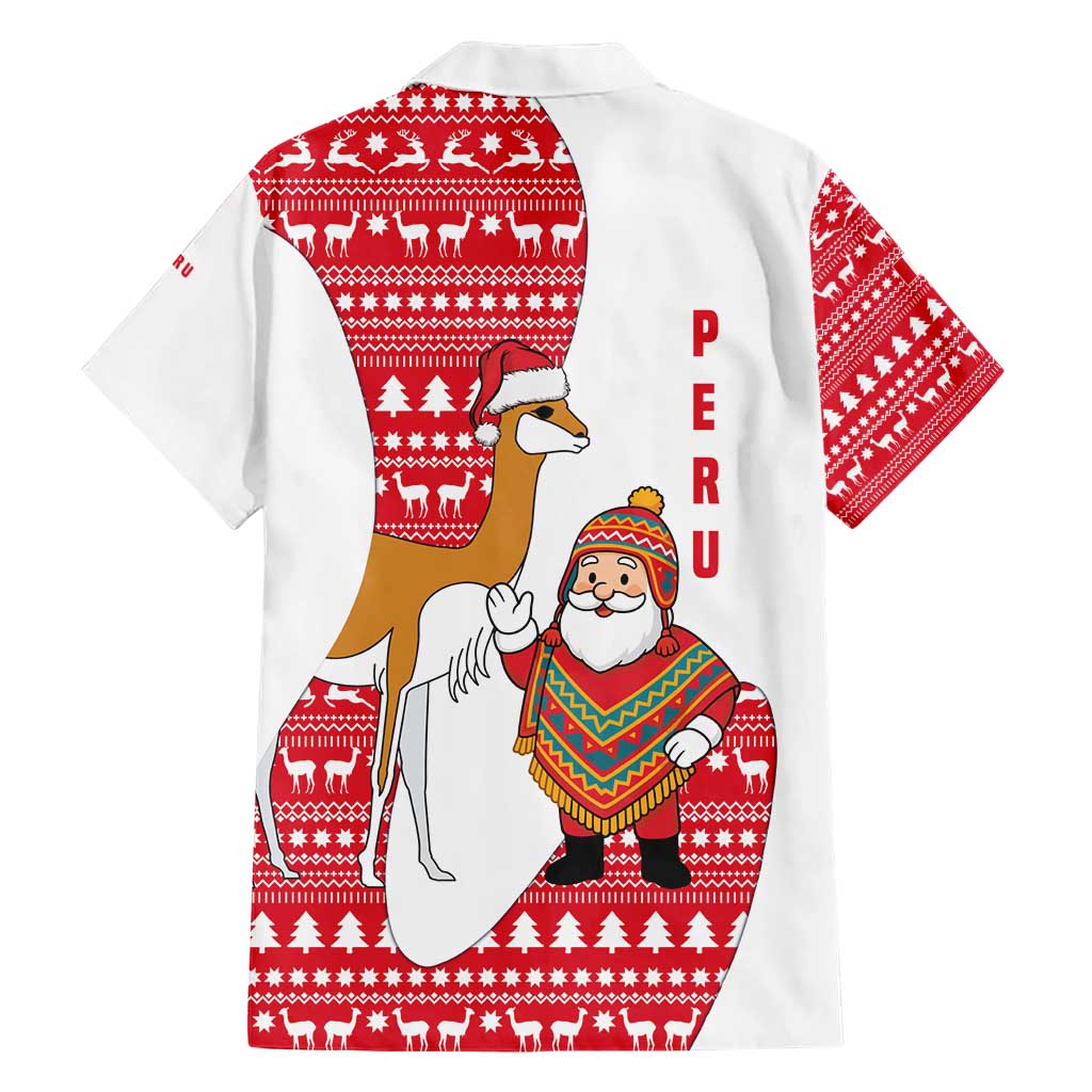 Peru Christmas Hawaiian Shirt with Santa Claus Vicuña Andean Poncho and Red Festive Pattern Design - Wonder Print Shop