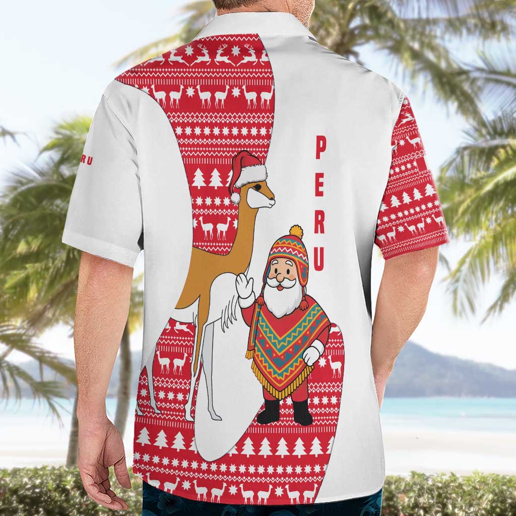 Peru Christmas Hawaiian Shirt with Santa Claus Vicuña Andean Poncho and Red Festive Pattern Design - Wonder Print Shop
