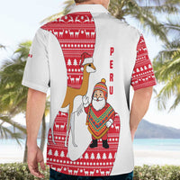 Peru Christmas Hawaiian Shirt with Santa Claus Vicuña Andean Poncho and Red Festive Pattern Design - Wonder Print Shop
