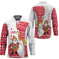 Peru Christmas Hockey Jersey with Santa Claus Vicuña Andean Poncho and Red Festive Pattern Design - Wonder Print Shop