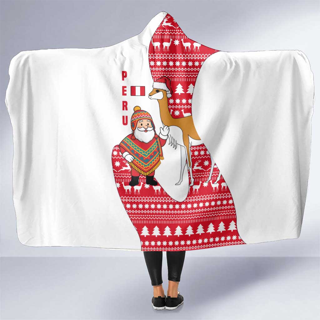 Peru Christmas Hooded Blanket with Santa Claus Vicuña Andean Poncho and Red Festive Pattern Design - Wonder Print Shop