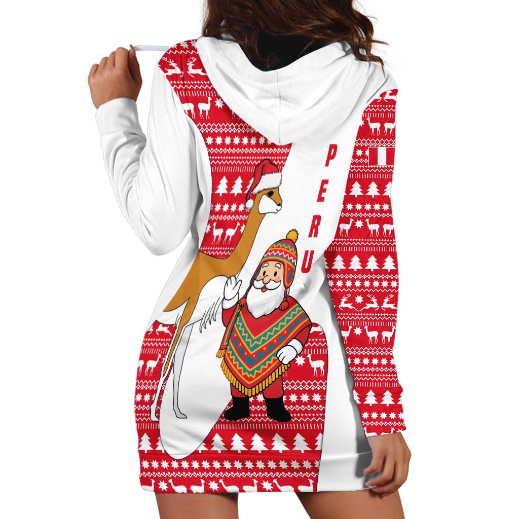 Peru Christmas Hoodie Dress with Santa Claus Vicuña Andean Poncho and Red Festive Pattern Design - Wonder Print Shop