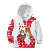 Peru Christmas Kid Hoodie with Santa Claus Vicuña Andean Poncho and Red Festive Pattern Design - Wonder Print Shop