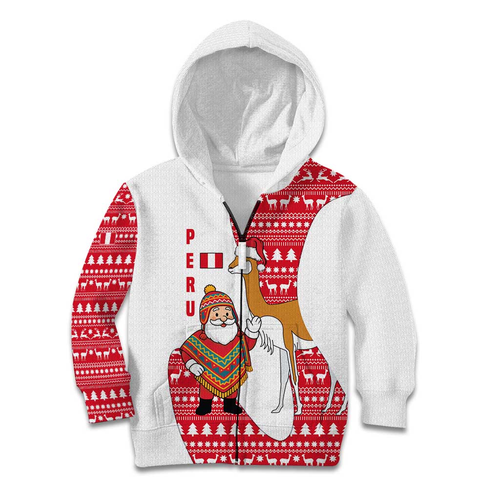 Peru Christmas Kid Hoodie with Santa Claus Vicuña Andean Poncho and Red Festive Pattern Design - Wonder Print Shop