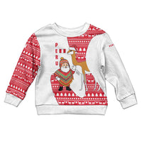 Peru Christmas Kid Ugly Christmas Sweater with Santa Claus Vicuña Andean Poncho and Red Festive Pattern Design - Wonder Print Shop