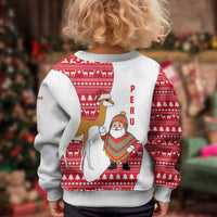 Peru Christmas Kid Ugly Christmas Sweater with Santa Claus Vicuña Andean Poncho and Red Festive Pattern Design - Wonder Print Shop