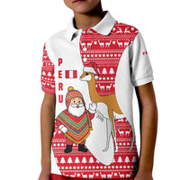 Peru Christmas Kid Polo Shirt with Santa Claus Vicuña Andean Poncho and Red Festive Pattern Design - Wonder Print Shop