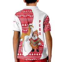Peru Christmas Kid Polo Shirt with Santa Claus Vicuña Andean Poncho and Red Festive Pattern Design - Wonder Print Shop