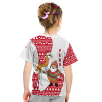 Peru Christmas Kid T Shirt with Santa Claus Vicuña Andean Poncho and Red Festive Pattern Design - Wonder Print Shop