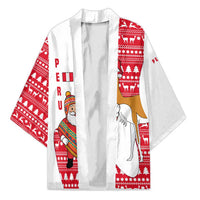 Peru Christmas Kimono with Santa Claus Vicuña Andean Poncho and Red Festive Pattern Design - Wonder Print Shop
