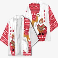 Peru Christmas Kimono with Santa Claus Vicuña Andean Poncho and Red Festive Pattern Design - Wonder Print Shop