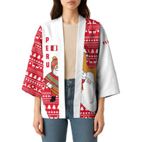 Peru Christmas Kimono with Santa Claus Vicuña Andean Poncho and Red Festive Pattern Design - Wonder Print Shop