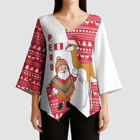 Peru Christmas Kimono Sleeve Blouse with Santa Claus Vicuña Andean Poncho and Red Festive Pattern Design - Wonder Print Shop