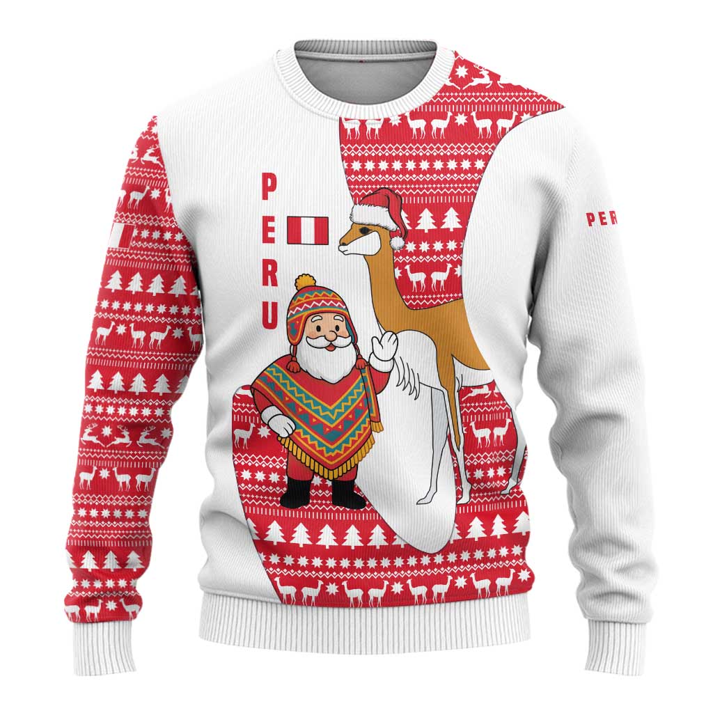 Peru Christmas Ugly Christmas Sweater with Santa Claus Vicuña Andean Poncho and Red Festive Pattern Design - Wonder Print Shop