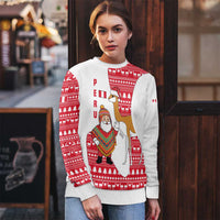 Peru Christmas Ugly Christmas Sweater with Santa Claus Vicuña Andean Poncho and Red Festive Pattern Design - Wonder Print Shop