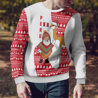 Peru Christmas Ugly Christmas Sweater with Santa Claus Vicuña Andean Poncho and Red Festive Pattern Design - Wonder Print Shop