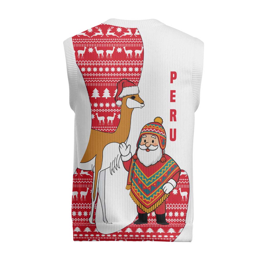 Peru Christmas Knitted V-Neck Vest with Santa Claus Vicuña Andean Poncho and Red Festive Pattern Design - Wonder Print Shop