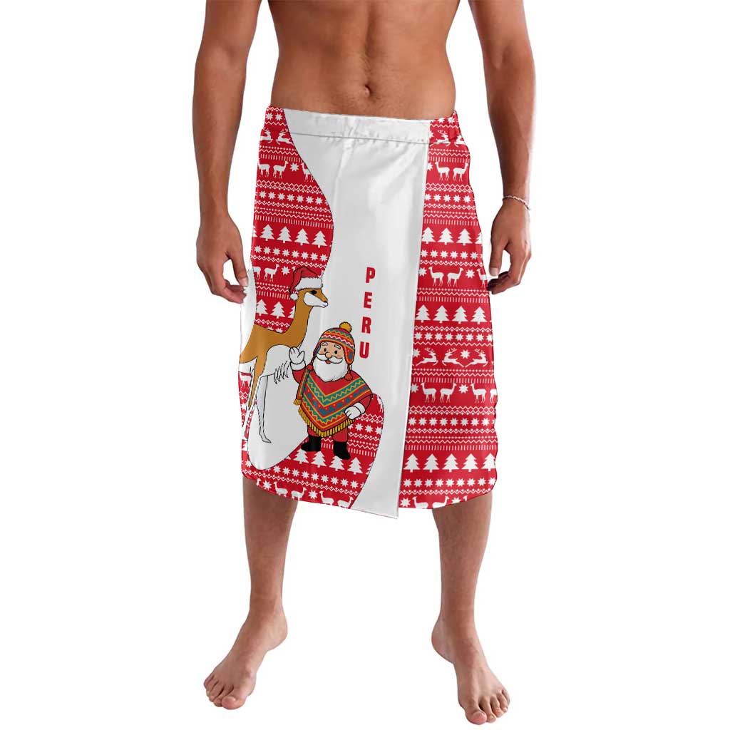 Peru Christmas Lavalava with Santa Claus Vicuña Andean Poncho and Red Festive Pattern Design - Wonder Print Shop