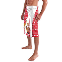 Peru Christmas Lavalava with Santa Claus Vicuña Andean Poncho and Red Festive Pattern Design - Wonder Print Shop