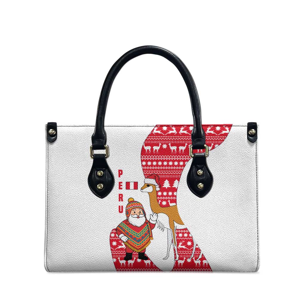 Peru Christmas Leather Bag with Santa Claus Vicuña Andean Poncho and Red Festive Pattern Design - Wonder Print Shop