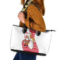 Peru Christmas Leather Tote Bag with Santa Claus Vicuña Andean Poncho and Red Festive Pattern Design - Wonder Print Shop