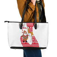 Peru Christmas Leather Tote Bag with Santa Claus Vicuña Andean Poncho and Red Festive Pattern Design - Wonder Print Shop