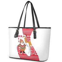 Peru Christmas Leather Tote Bag with Santa Claus Vicuña Andean Poncho and Red Festive Pattern Design - Wonder Print Shop