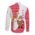 Peru Christmas Long Sleeve Button Shirt with Santa Claus Vicuña Andean Poncho and Red Festive Pattern Design - Wonder Print Shop