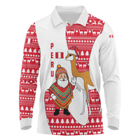 Peru Christmas Long Sleeve Polo Shirt with Santa Claus Vicuña Andean Poncho and Red Festive Pattern Design - Wonder Print Shop