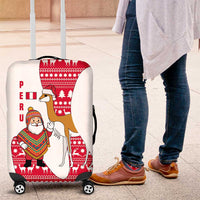 Peru Christmas Luggage Cover with Santa Claus Vicuña Andean Poncho and Red Festive Pattern Design - Wonder Print Shop