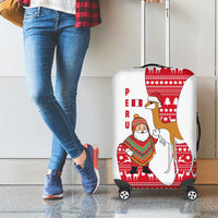 Peru Christmas Luggage Cover with Santa Claus Vicuña Andean Poncho and Red Festive Pattern Design - Wonder Print Shop