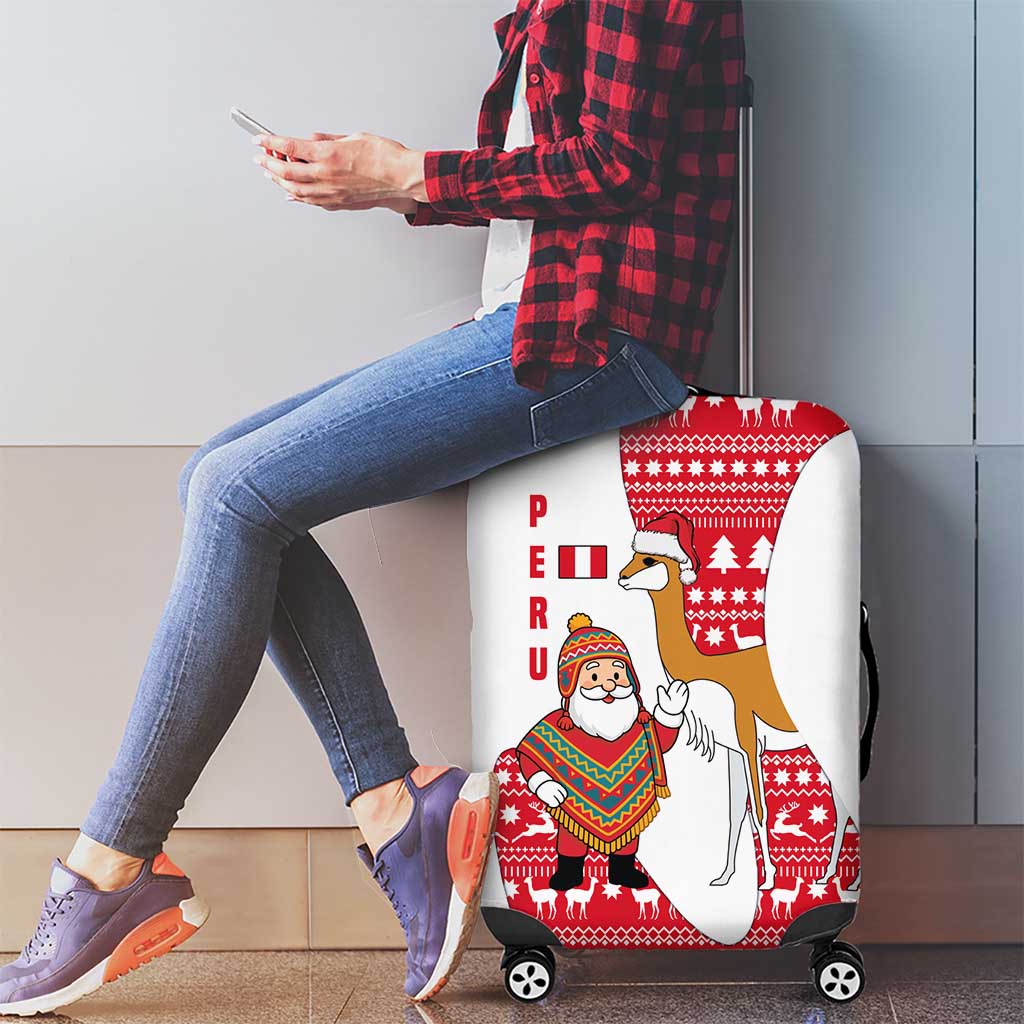 Peru Christmas Luggage Cover with Santa Claus Vicuña Andean Poncho and Red Festive Pattern Design - Wonder Print Shop